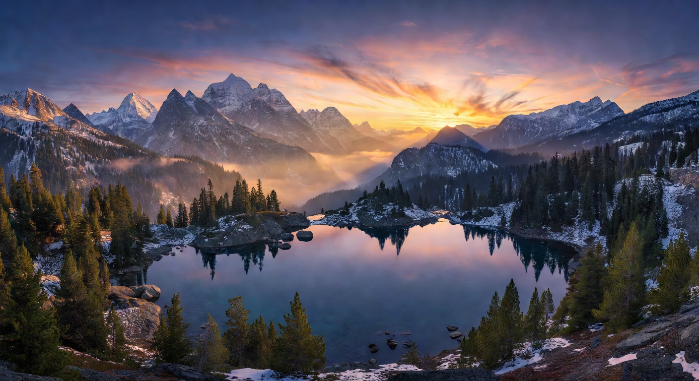 Serene mountain landscape at sunrise symbolizing new beginnings with Vantafunterritry